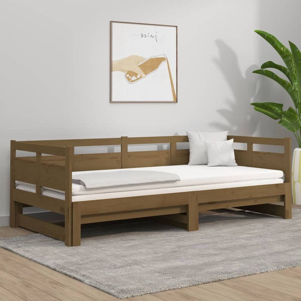 Vidaxl Rozkladacia denná posteľ medová borovicový masív 2x(90x200) cm